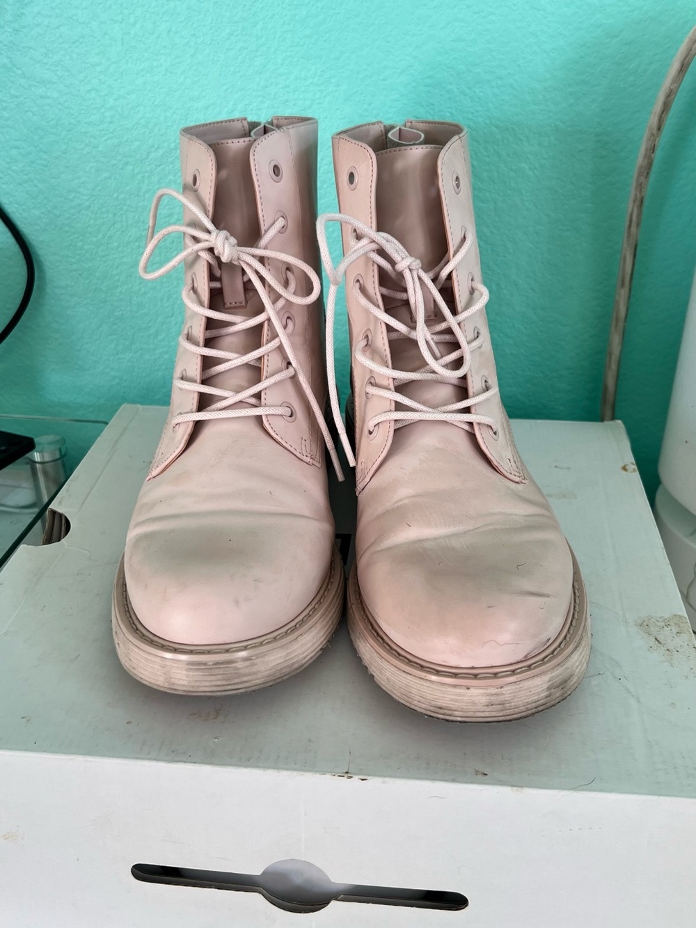 Classic Women's Lace-Up Boots in Pale Pink